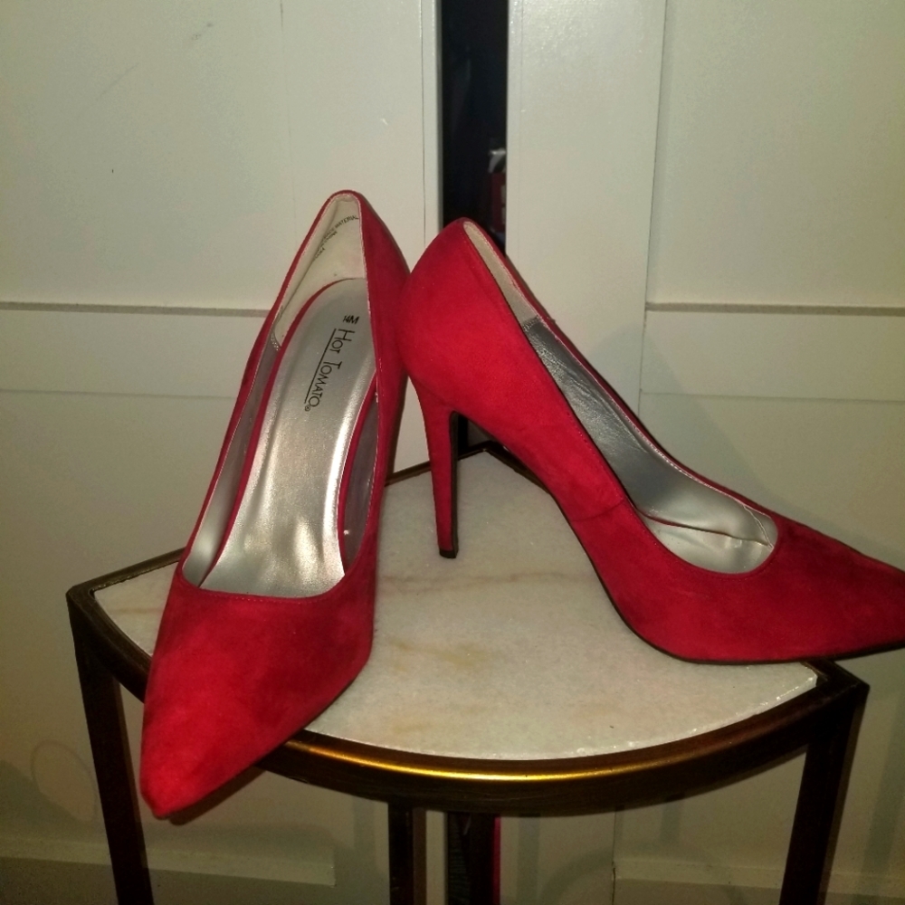 Red Suede Stilettos